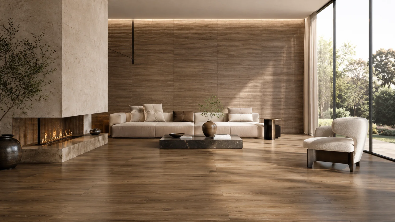 Dark format porcelain tiles interior