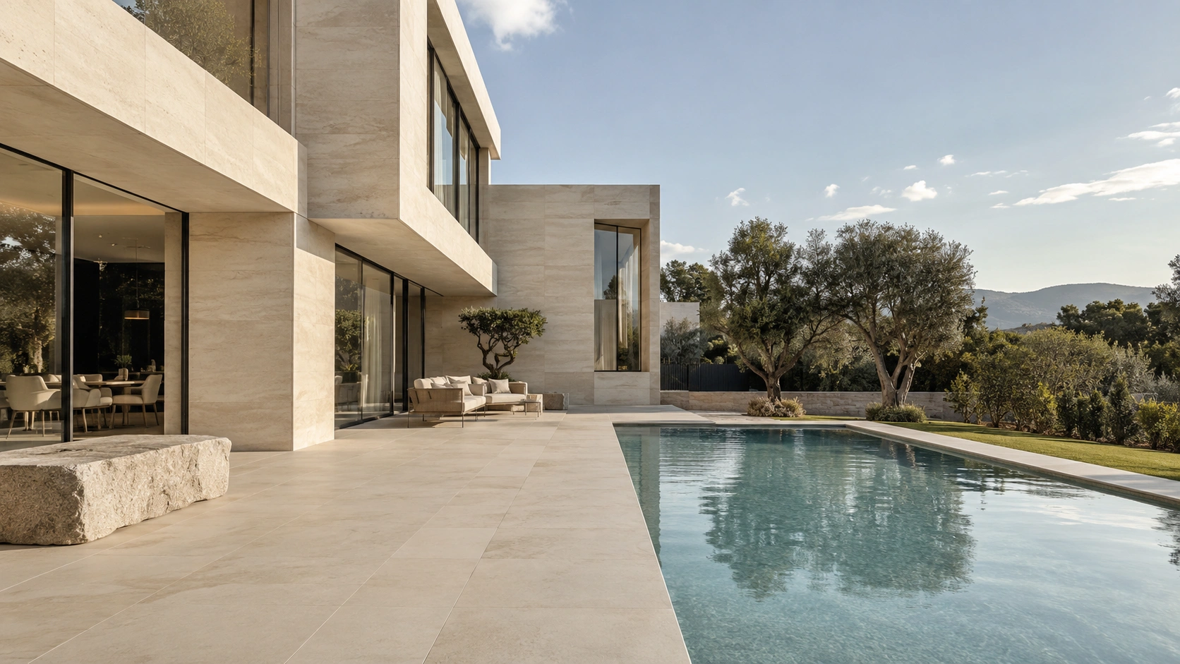 Exterior pool porcelain tiles